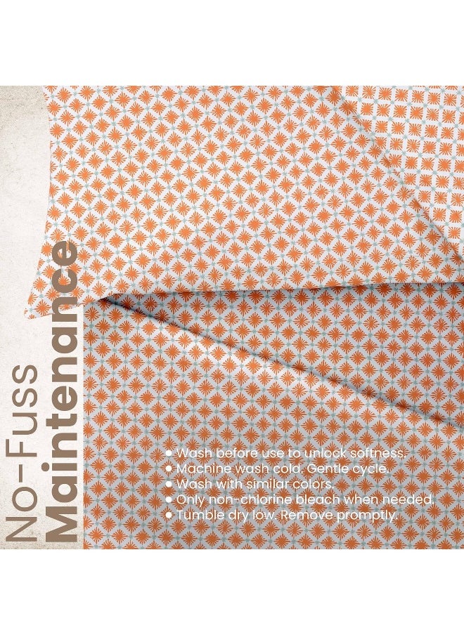 Martex 200 Thread Count Long Staple 100% Organic Cotton 4 Piece Full Bed Sheet Set - 1 Fitted Sheet, 1 Flat Sheet, 2 Pillow case - Hotel Quality Fade Resistant - Full Size Sheet Set (Full, Orange)