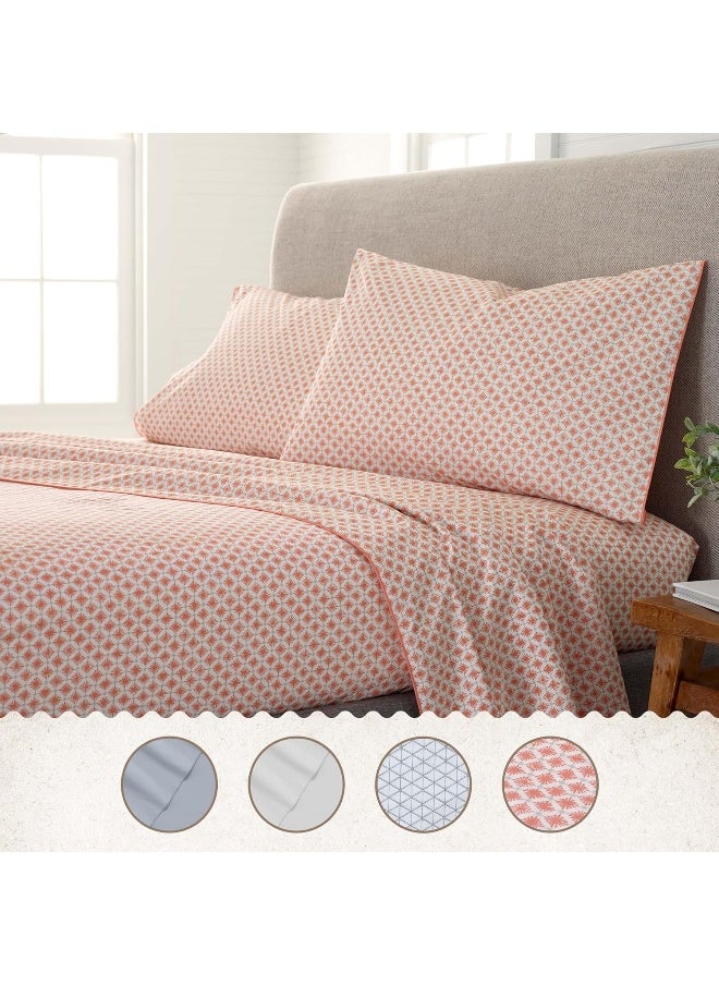 Martex 200 Thread Count Long Staple 100% Organic Cotton 4 Piece Full Bed Sheet Set - 1 Fitted Sheet, 1 Flat Sheet, 2 Pillow case - Hotel Quality Fade Resistant - Full Size Sheet Set (Full, Orange)