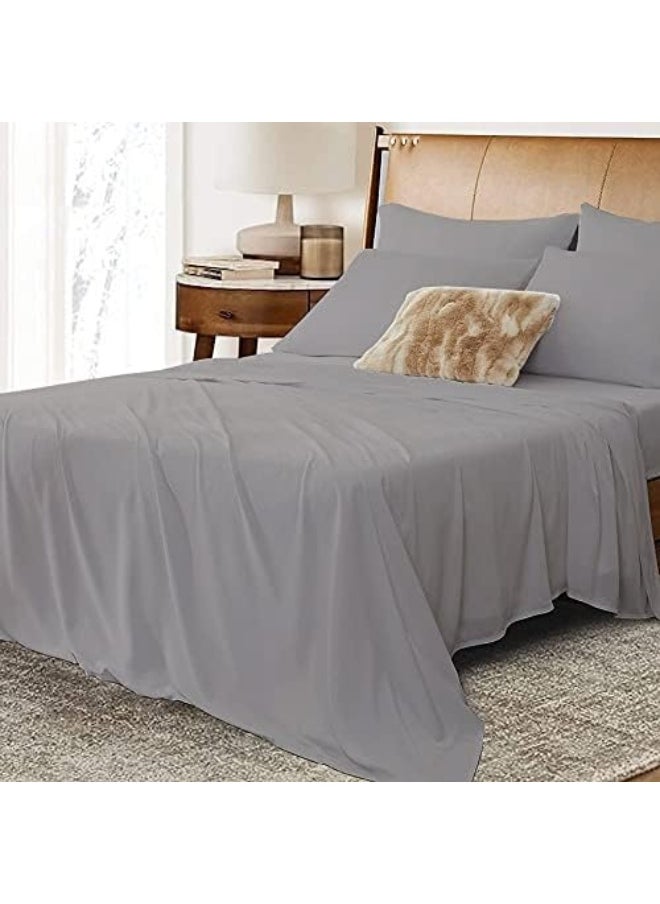 NON Sticky cotton King Size Sheet Set - 6 Piece Set - 400-Thread-Count 100% Egyptian Bed Sheets - Deep Pockets - Easy Fit - Bed Sheets King Size - Gray - Light Grey Bed Sheets - Kings Sheets - 6 PC