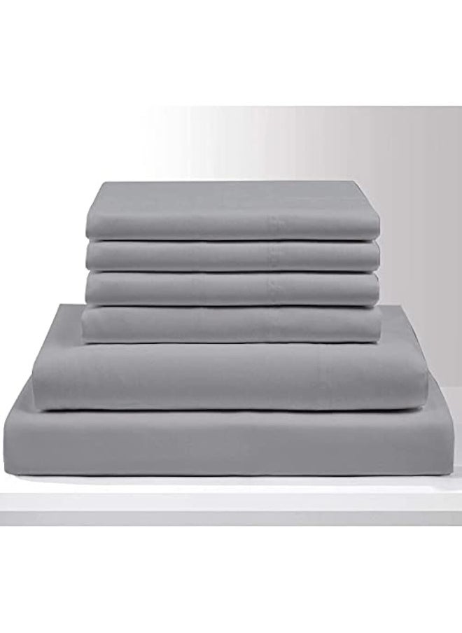 NON Sticky cotton King Size Sheet Set - 6 Piece Set - 400-Thread-Count 100% Egyptian Bed Sheets - Deep Pockets - Easy Fit - Bed Sheets King Size - Gray - Light Grey Bed Sheets - Kings Sheets - 6 PC