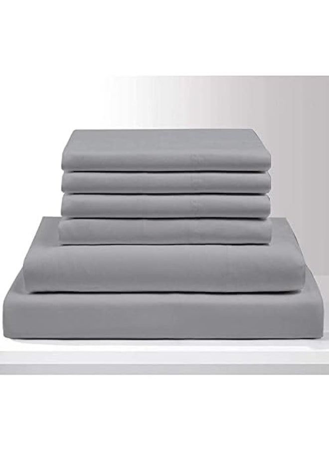 NON Sticky cotton King Size Sheet Set - 6 Piece Set - 400-Thread-Count 100% Egyptian Bed Sheets - Deep Pockets - Easy Fit - Bed Sheets King Size - Gray - Light Grey Bed Sheets - Kings Sheets - 6 PC