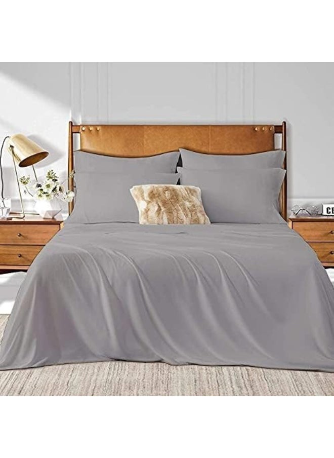 NON Sticky cotton King Size Sheet Set - 6 Piece Set - 400-Thread-Count 100% Egyptian Bed Sheets - Deep Pockets - Easy Fit - Bed Sheets King Size - Gray - Light Grey Bed Sheets - Kings Sheets - 6 PC