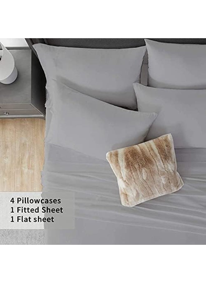 NON Sticky cotton King Size Sheet Set - 6 Piece Set - 400-Thread-Count 100% Egyptian Bed Sheets - Deep Pockets - Easy Fit - Bed Sheets King Size - Gray - Light Grey Bed Sheets - Kings Sheets - 6 PC