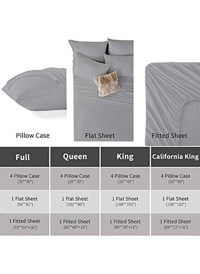 NON Sticky cotton King Size Sheet Set - 6 Piece Set - 400-Thread-Count 100% Egyptian Bed Sheets - Deep Pockets - Easy Fit - Bed Sheets King Size - Gray - Light Grey Bed Sheets - Kings Sheets - 6 PC