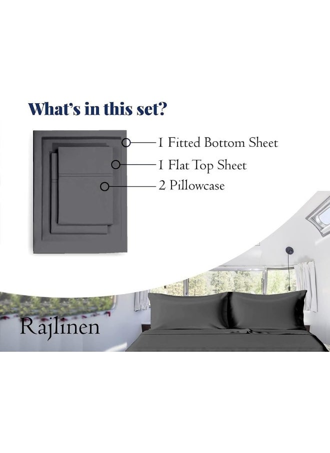 RV Short Queen Sheet Set - 400 Thread Count Egyptian Cotton Sheets, Made for RV, Camper & Motorhomes Cool and Breathable 4 PCs Sheet Sets - 15