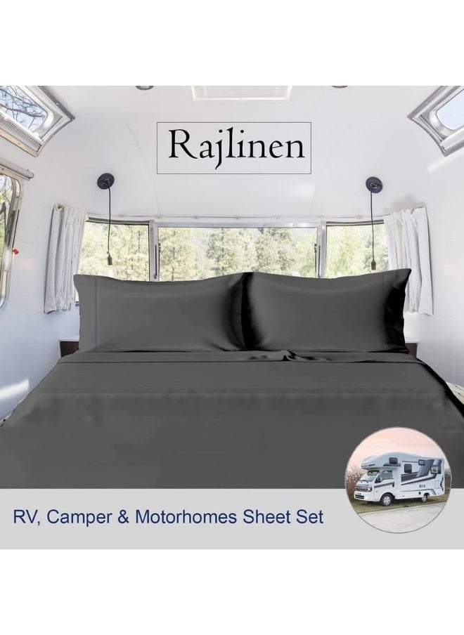 RV Short Queen Sheet Set - 400 Thread Count Egyptian Cotton Sheets, Made for RV, Camper & Motorhomes Cool and Breathable 4 PCs Sheet Sets - 15