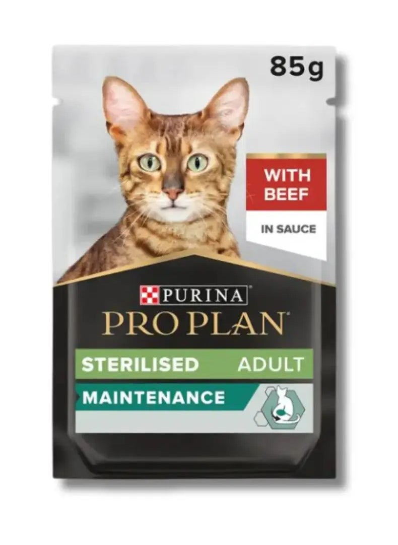 PRO PLAN STERILISED WET BEEF CAT FOOD IN GRAVY MULTIPACK 10X85G