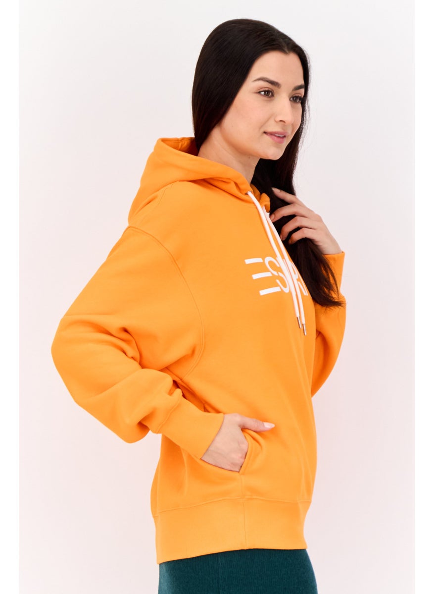 Women Long Sleeves Brand Logo Hooded Sweatshirts, Orange