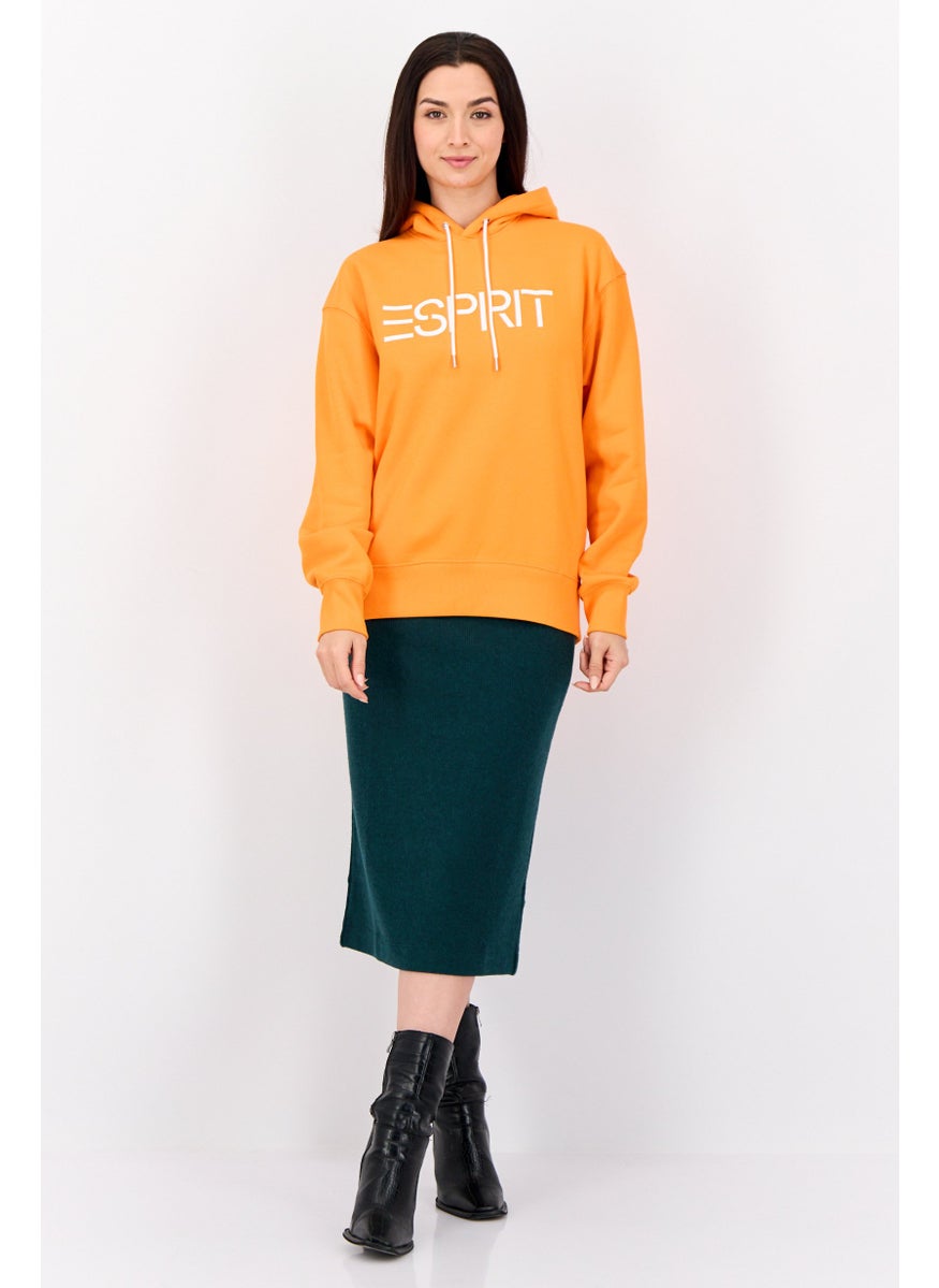 Women Long Sleeves Brand Logo Hooded Sweatshirts, Orange