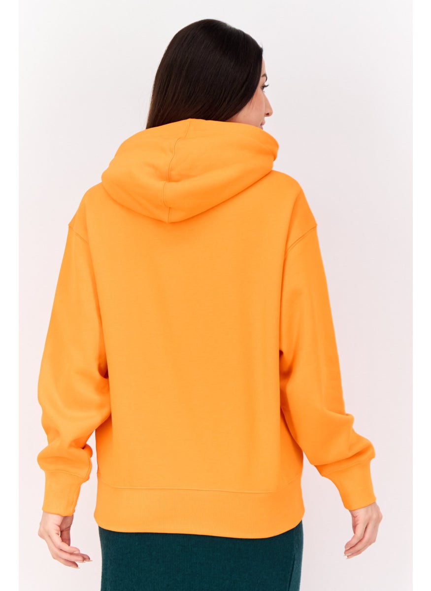 Women Long Sleeves Brand Logo Hooded Sweatshirts, Orange