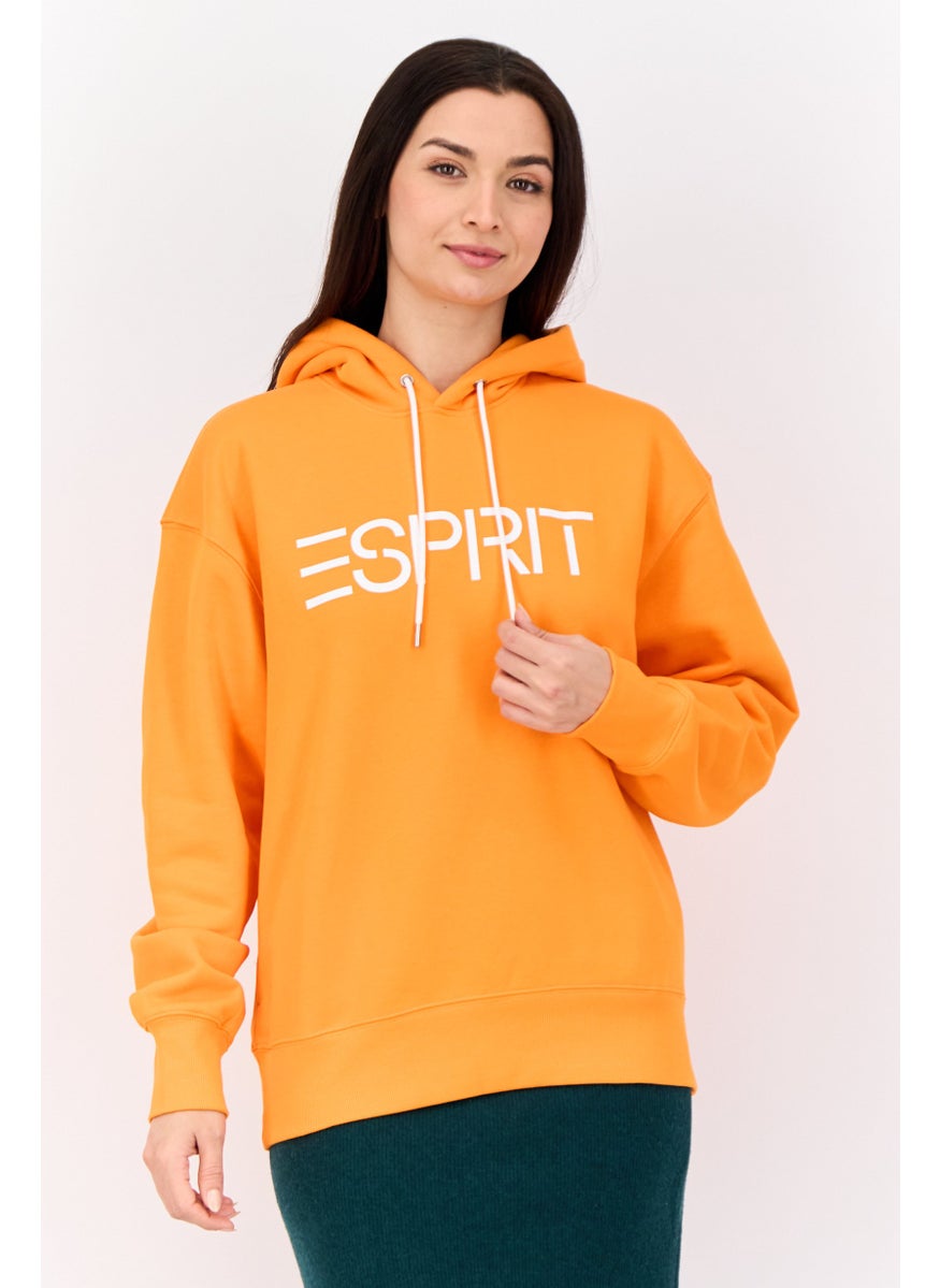 Women Long Sleeves Brand Logo Hooded Sweatshirts, Orange