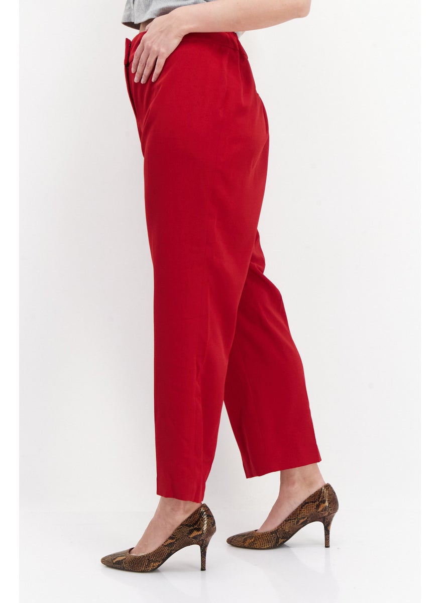 Women Plus Size Textured Pants, Red