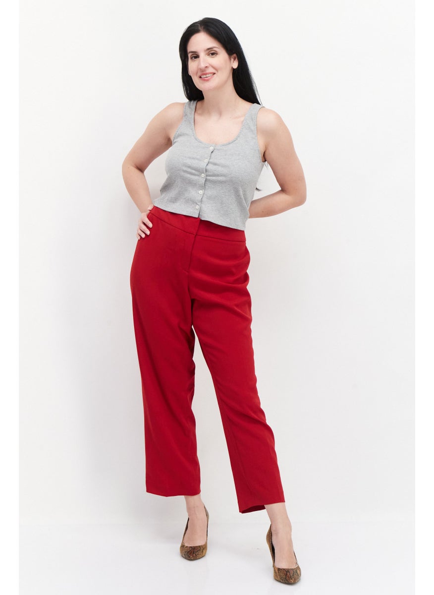 Women Plus Size Textured Pants, Red