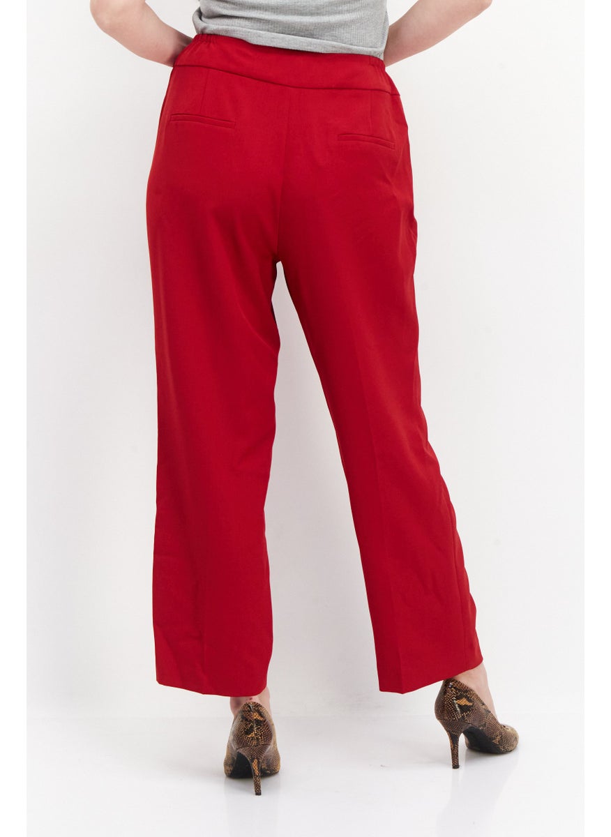 Women Plus Size Textured Pants, Red