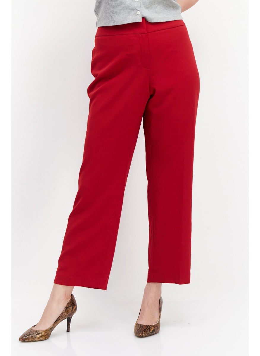 Women Plus Size Textured Pants, Red