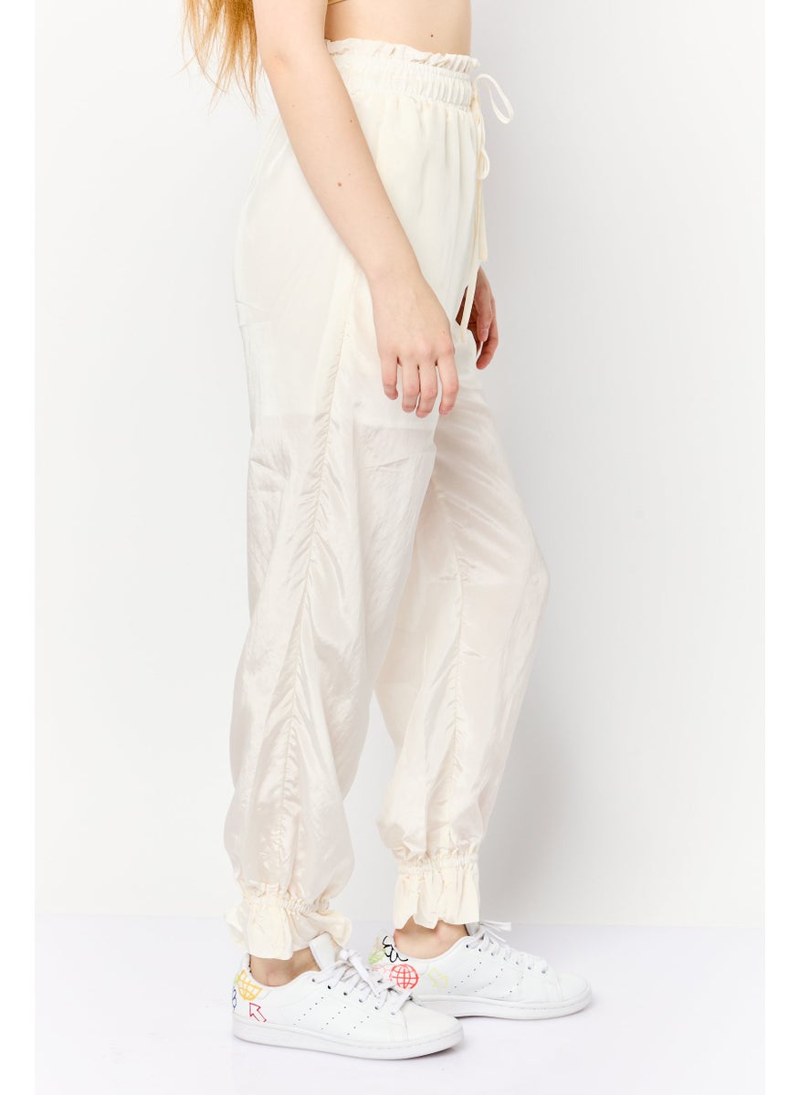 Women Regular Fit Plain Drawstring Pants, Ivory