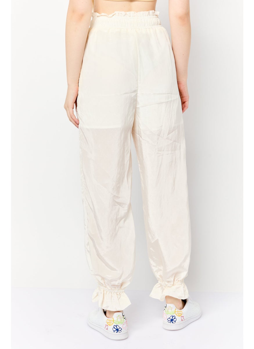 Women Regular Fit Plain Drawstring Pants, Ivory