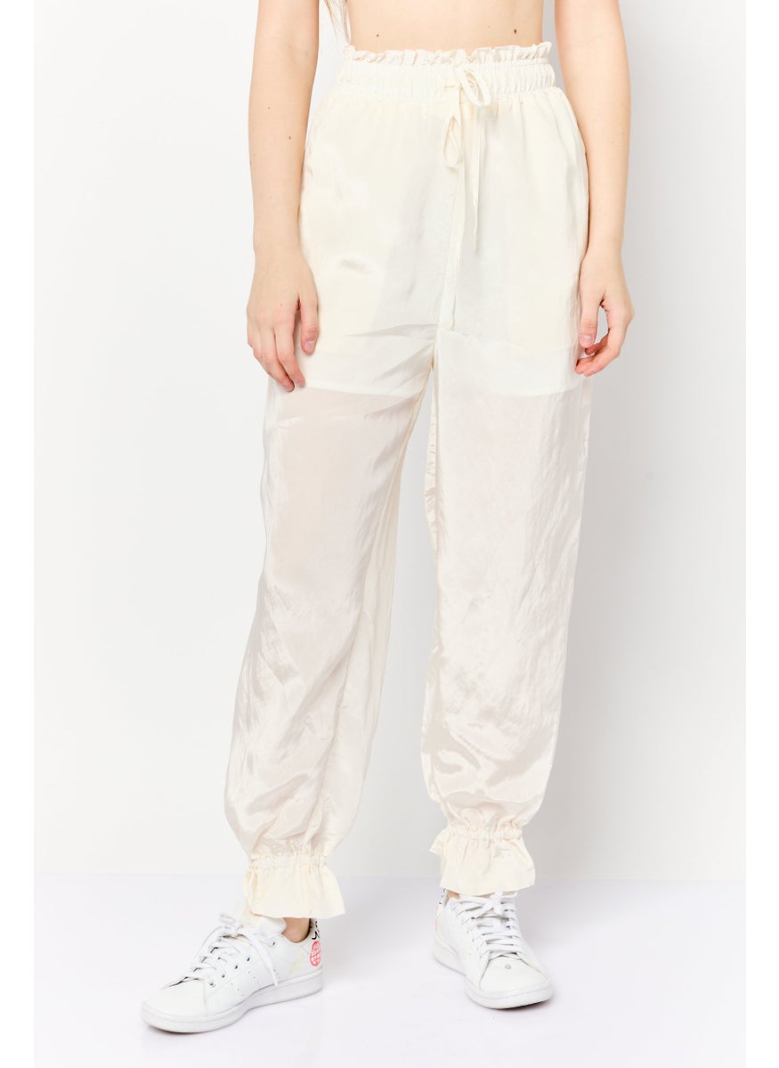 Women Regular Fit Plain Drawstring Pants, Ivory