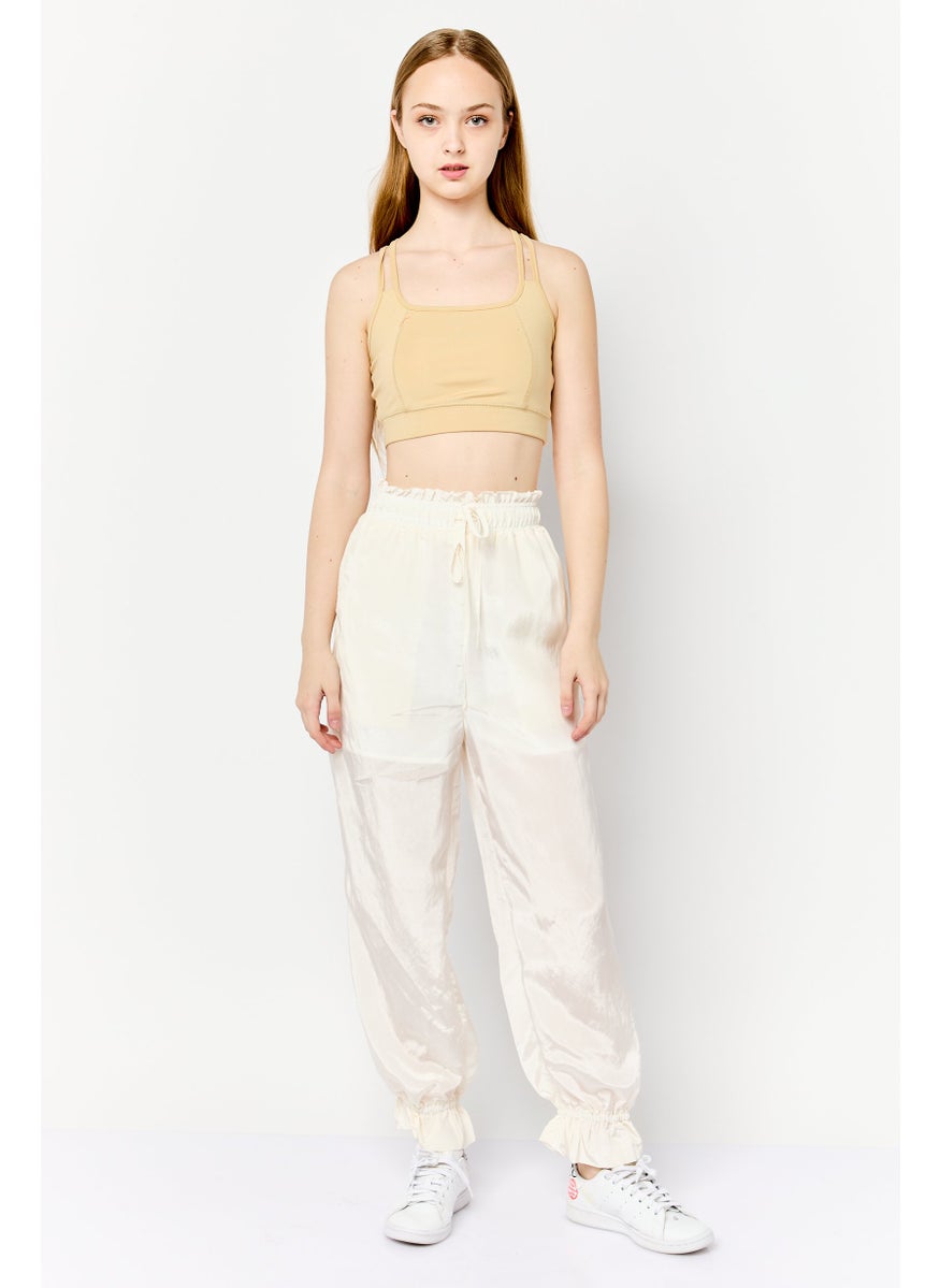 Women Regular Fit Plain Drawstring Pants, Ivory