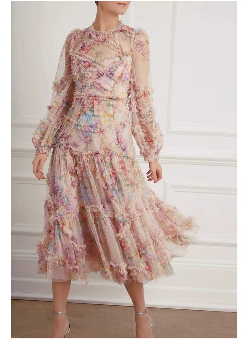 Dreamy Floral Tulle Princess Long Dress