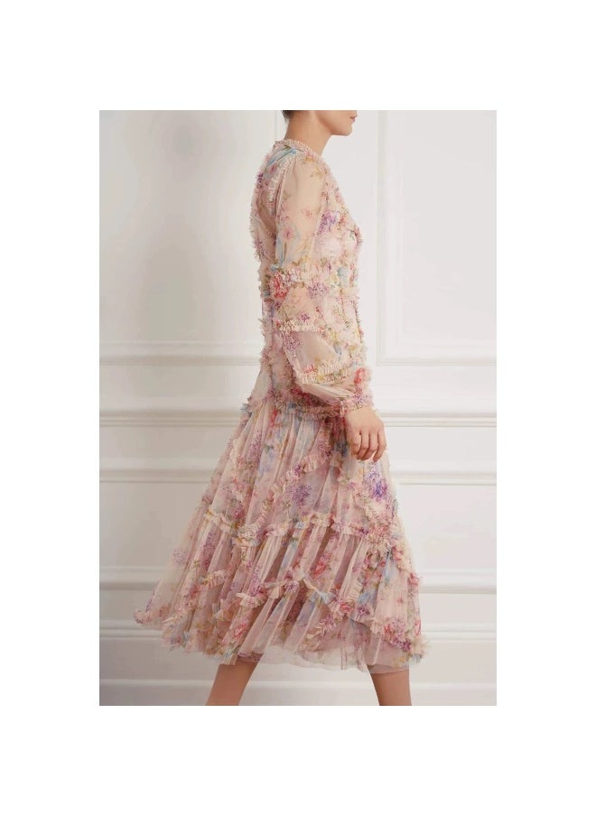 Dreamy Floral Tulle Princess Long Dress