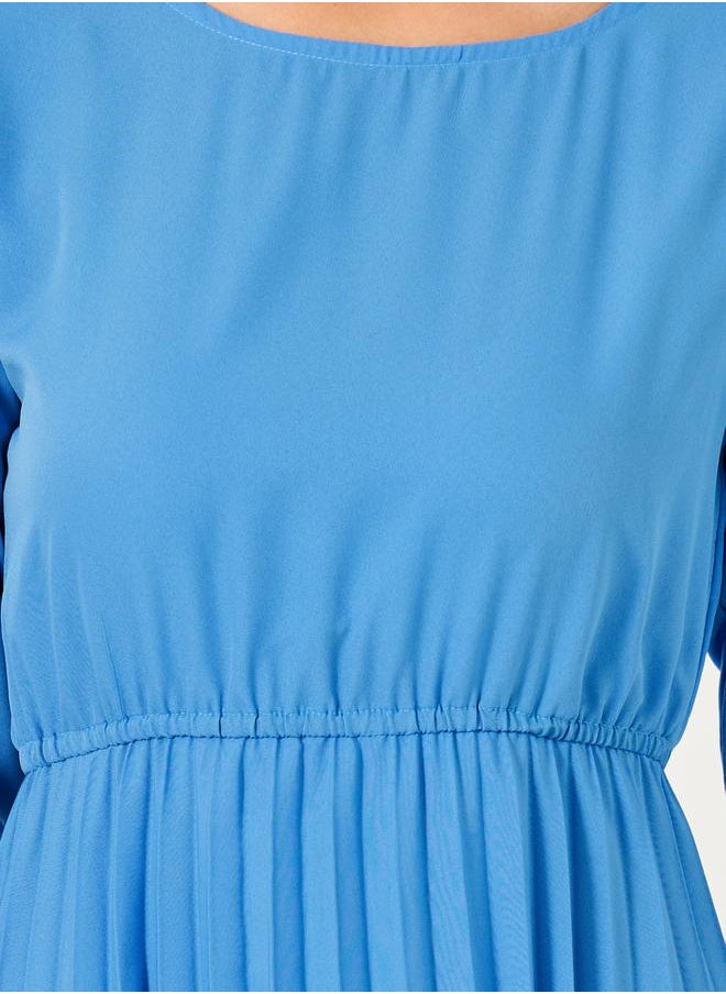 Solid Accordion Pleated A-Line Midi Dress