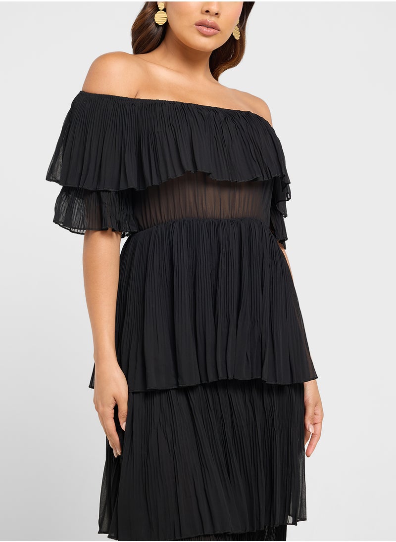Off Shoulder Pleated Dress
