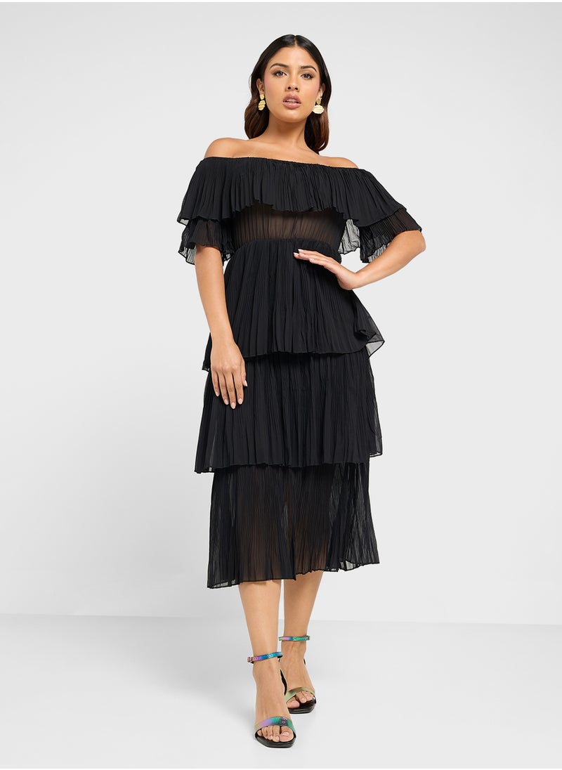 Off Shoulder Pleated Dress