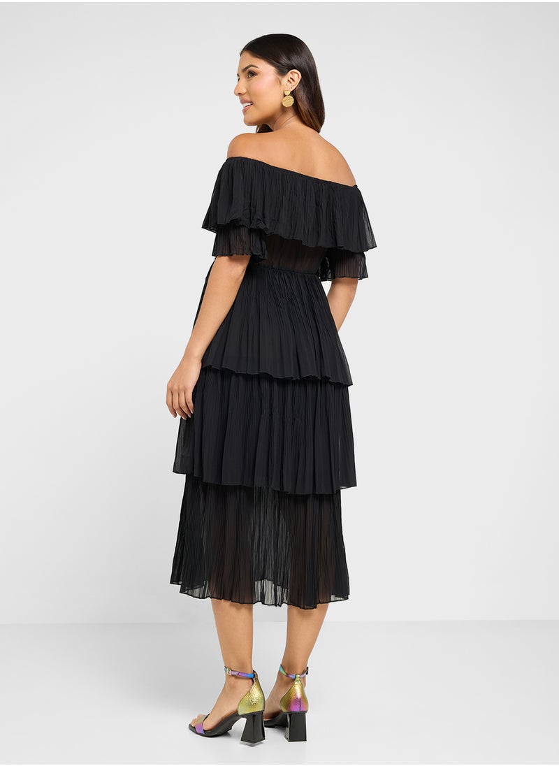 Off Shoulder Pleated Dress