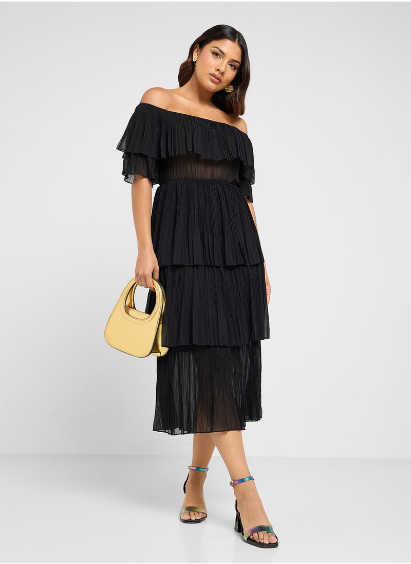 Off Shoulder Pleated Dress