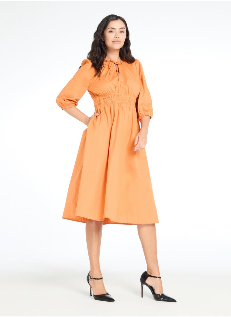 Caramel Smocked Midi Dress