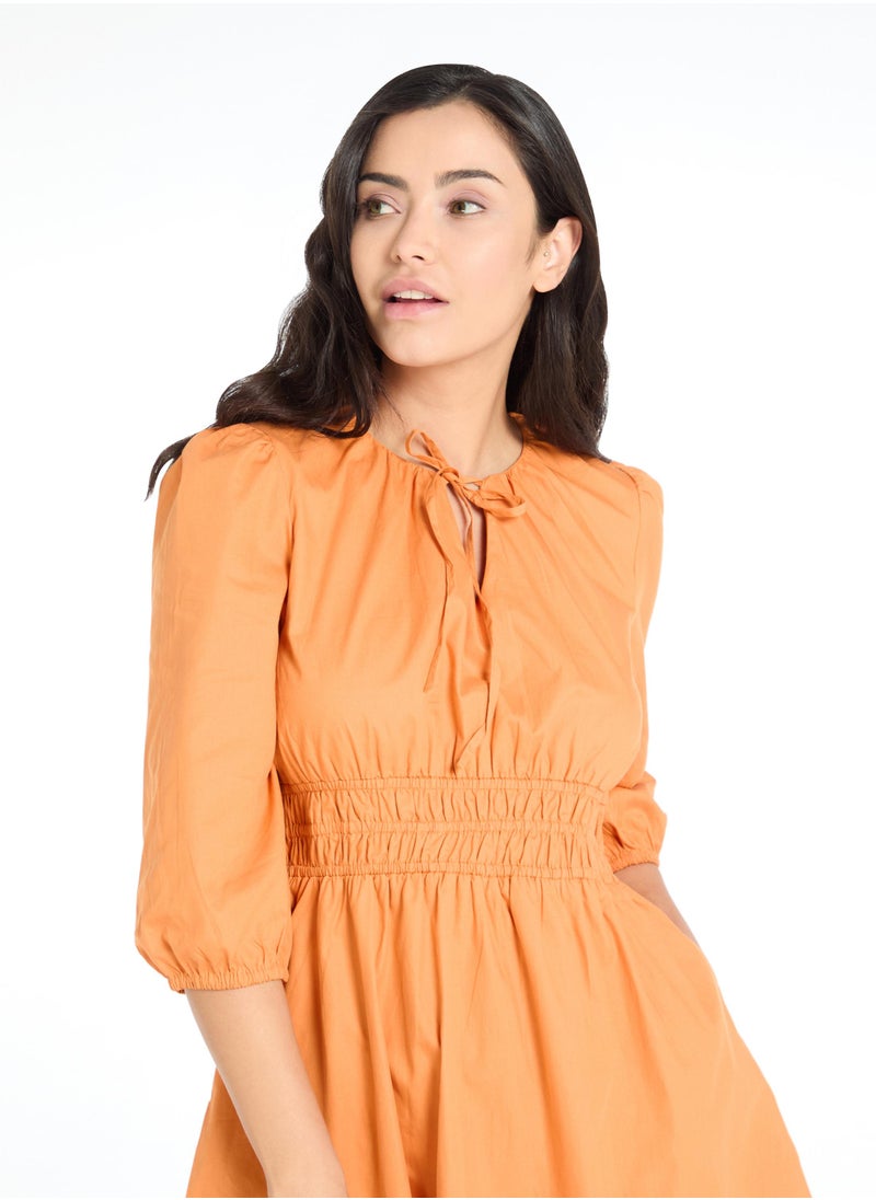 Caramel Smocked Midi Dress
