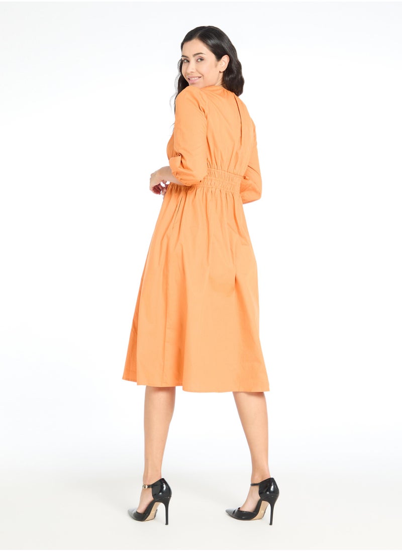 Caramel Smocked Midi Dress