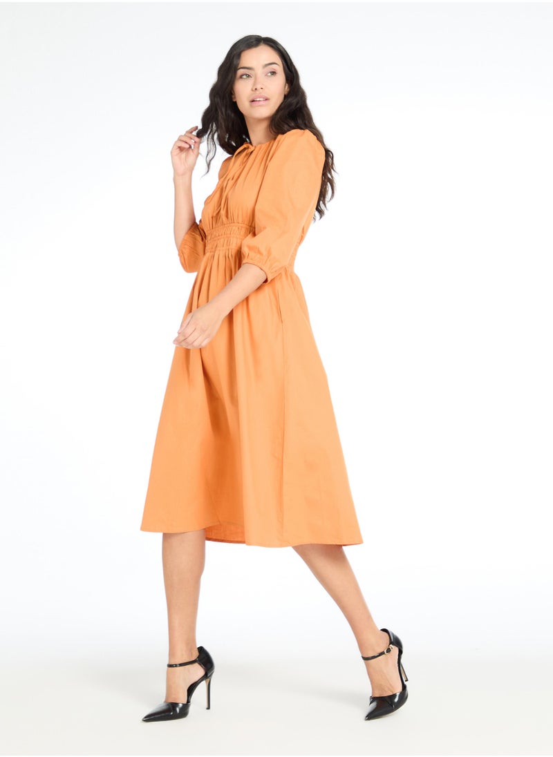 Caramel Smocked Midi Dress