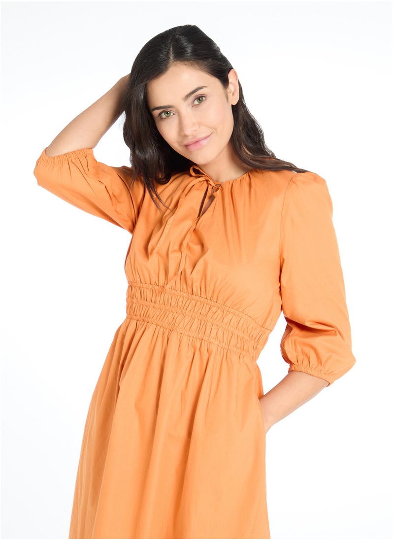 Caramel Smocked Midi Dress
