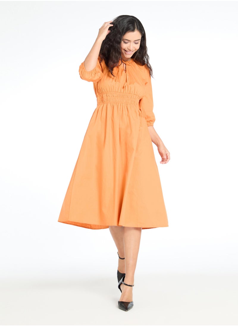 Caramel Smocked Midi Dress