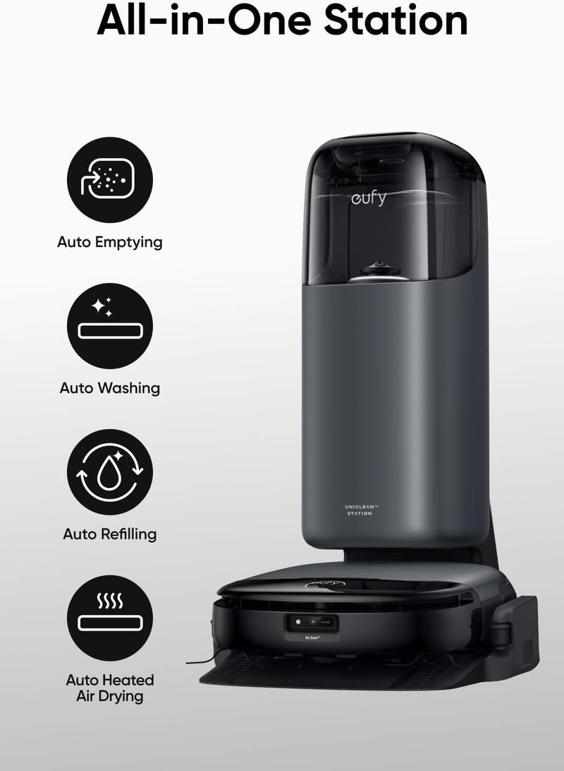 Omni S1 Robot Vacuum Cleaner with Mop, Groundbreaking Floor Washing System, All-in-One Station, 8000 Pa, Smart Obstacle Avoidance, Mop Auto-Retraction, Corner-to-Edge Deep Cleaning and Lift Mop 30 W ‎T2071 black