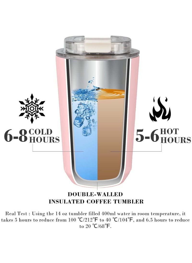 Travel Coffee Mug, 240ml Insulated Beverage Cup With Leakproof Lid, Long Lasting Coffee Tumbler With Lid And Straw, Travel Coffee Thermos Pink