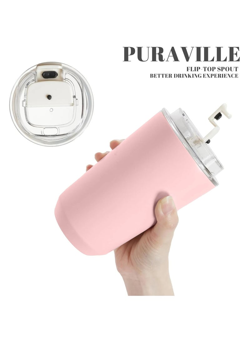 Travel Coffee Mug, 240ml Insulated Beverage Cup With Leakproof Lid, Long Lasting Coffee Tumbler With Lid And Straw, Travel Coffee Thermos Pink