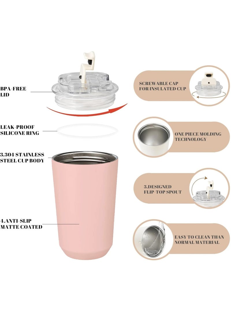 Travel Coffee Mug, 240ml Insulated Beverage Cup With Leakproof Lid, Long Lasting Coffee Tumbler With Lid And Straw, Travel Coffee Thermos Pink