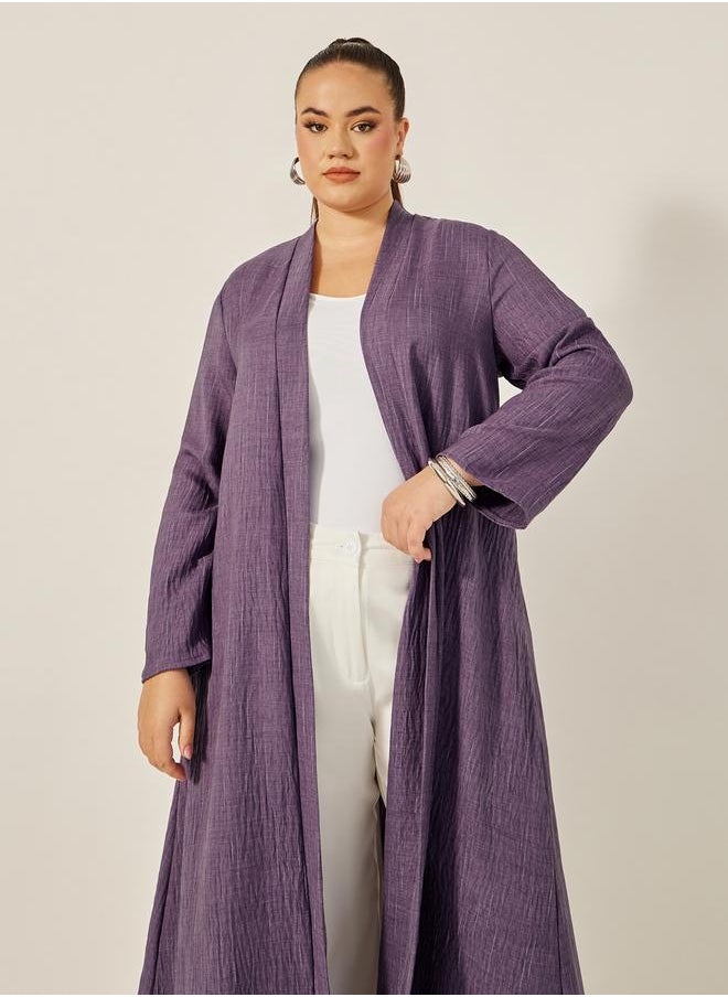 Plus Size Striped Abaya with Back Pleated Detail