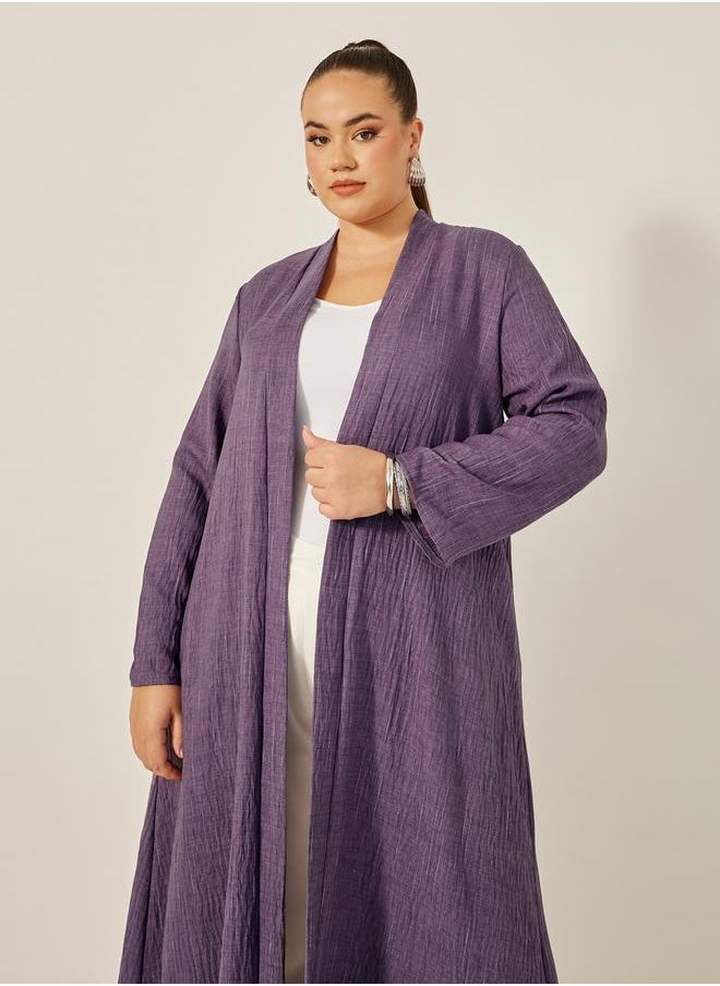 Plus Size Striped Abaya with Back Pleated Detail