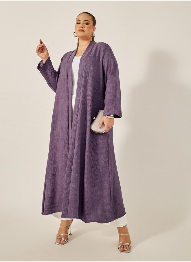 Plus Size Striped Abaya with Back Pleated Detail