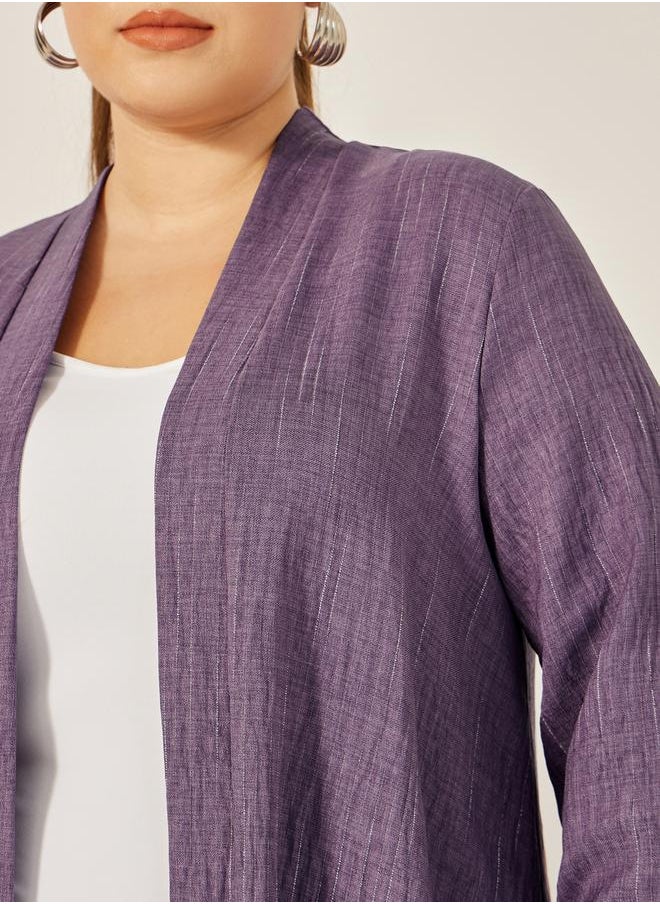 Plus Size Striped Abaya with Back Pleated Detail