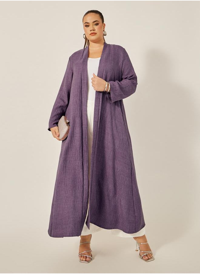 Plus Size Striped Abaya with Back Pleated Detail