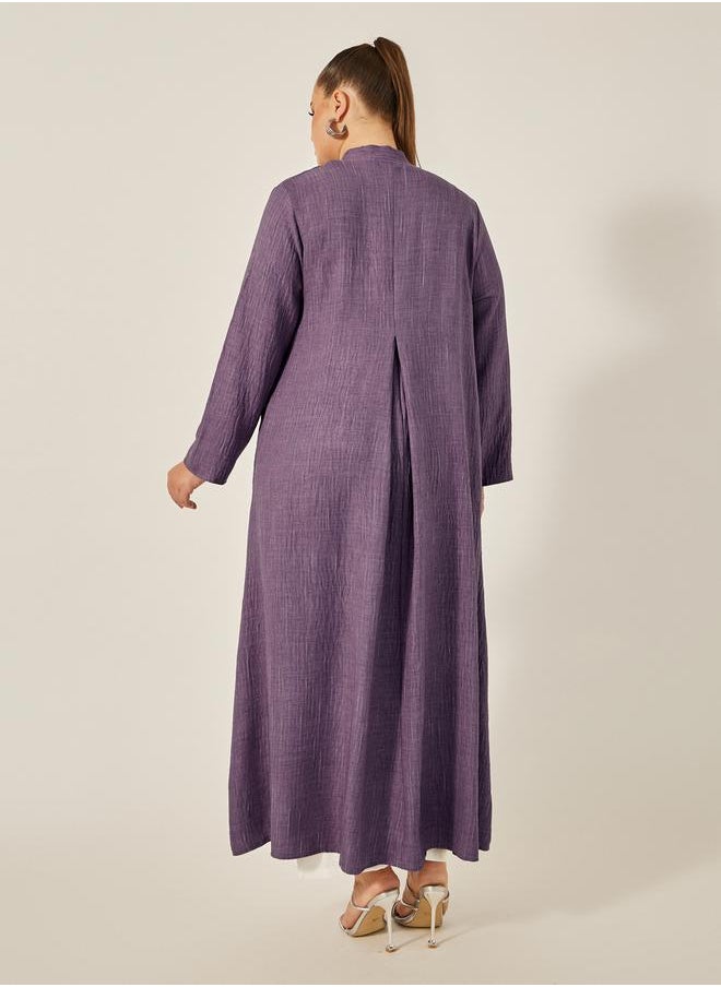 Plus Size Striped Abaya with Back Pleated Detail