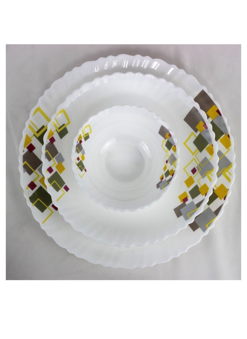 Melrich 12 Pcs Opal ware Dinnerware set 4 x Dinner plate 4 x Dessert Plates 4 x Bowls Dishwasher Microwave safe Scratch Resistant