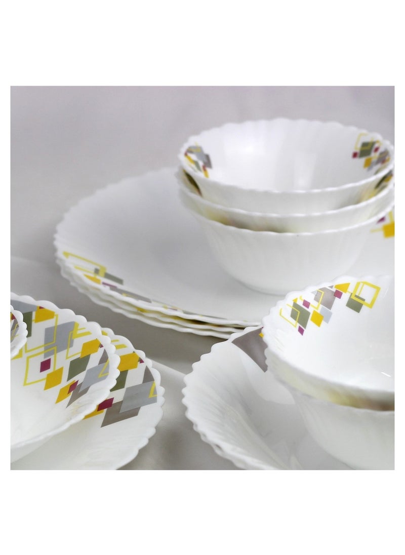 Melrich 12 Pcs Opal ware Dinnerware set 4 x Dinner plate 4 x Dessert Plates 4 x Bowls Dishwasher Microwave safe Scratch Resistant