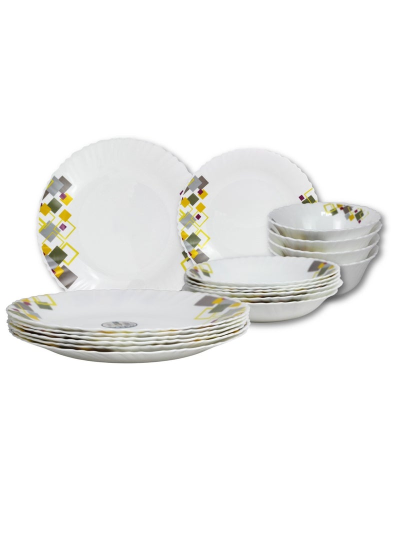 Melrich 12 Pcs Opal ware Dinnerware set 4 x Dinner plate 4 x Dessert Plates 4 x Bowls Dishwasher Microwave safe Scratch Resistant