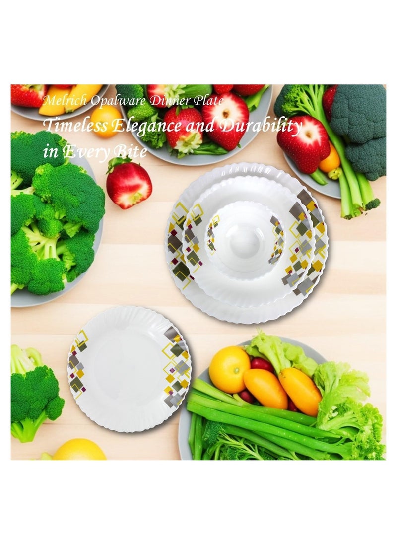 Melrich 12 Pcs Opal ware Dinnerware set 4 x Dinner plate 4 x Dessert Plates 4 x Bowls Dishwasher Microwave safe Scratch Resistant